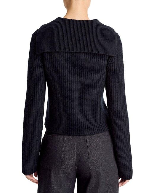 Vince Blue Ribbed Sailor Collar Wool & Cashmere-Blend Sweater
