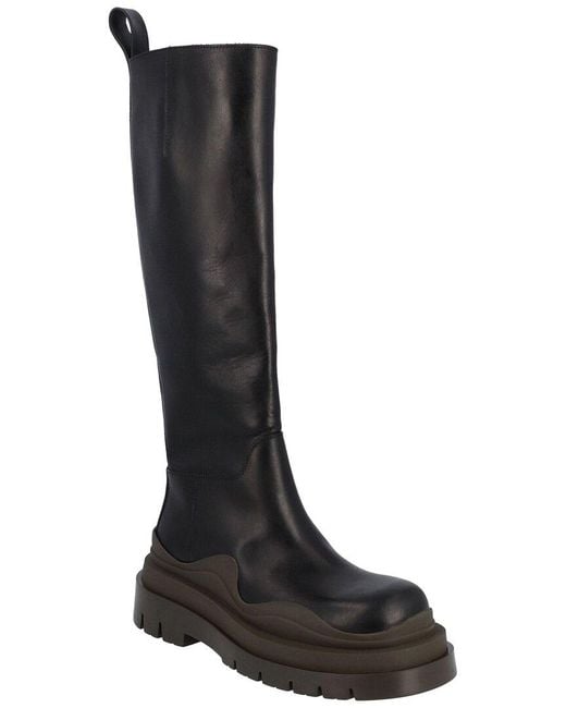 Bottega Veneta Black Calfskin Leather Tire Knee-High Boot (Authentic Pre- Loved)