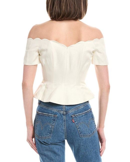 Saloni Blue Linen & Silk-Blend Top
