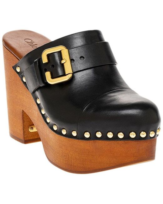 Chloé Black Jeannette Leather Wedge Clog