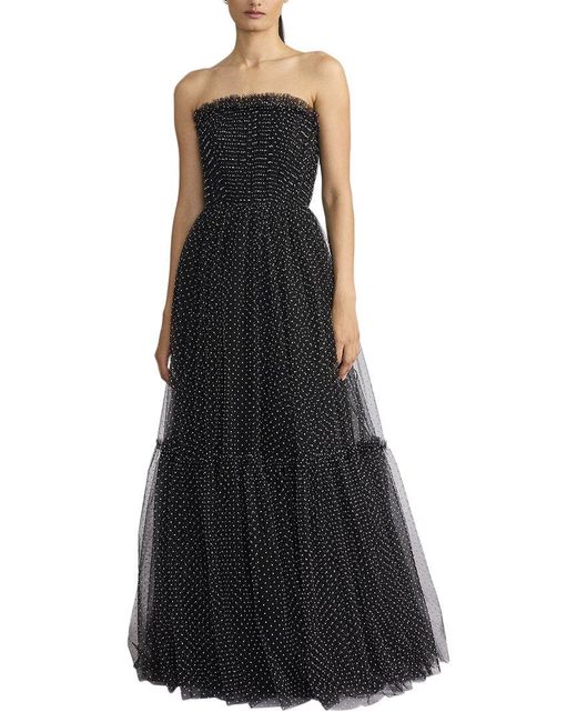 Zac Posen Black Pleated Tulle Polka Dot Gown