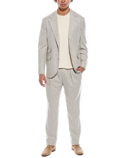 Brunello Cucinelli Gray 2Pc Wool & Silk-Blend Suit With Pleated Pant for men