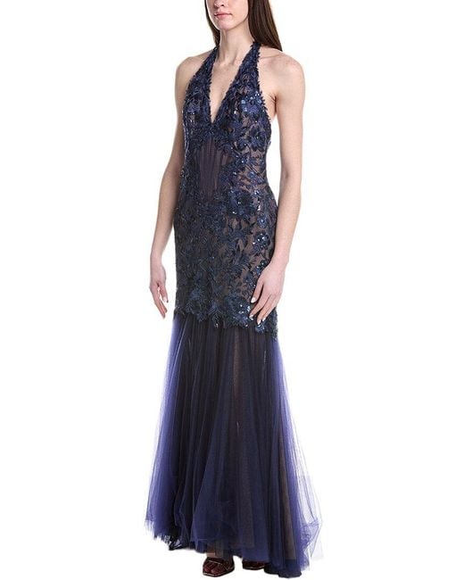Tadashi Shoji Blue Embellished Sleeveless Maxi Dress