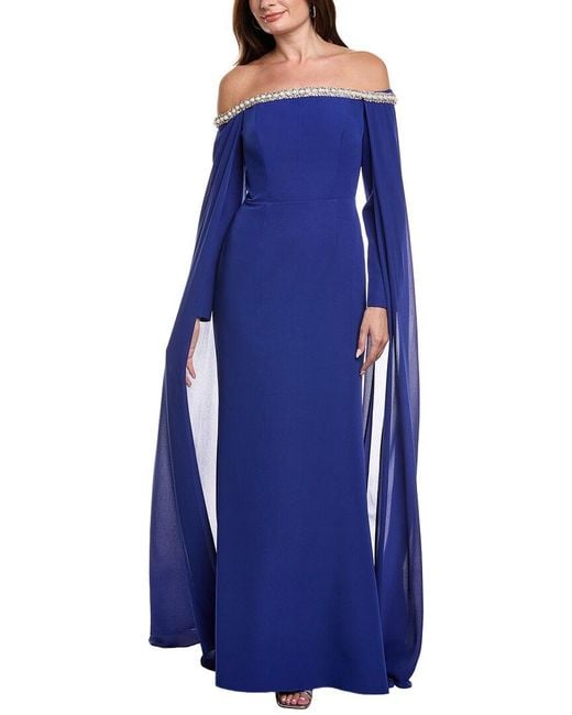 Rene Ruiz Blue Asymmetrical Neck Gown