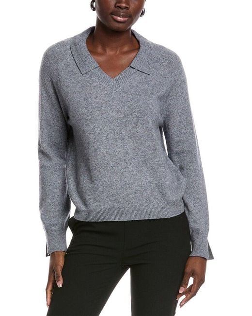 Minnie Rose Gray Collared Cashmere Sweater
