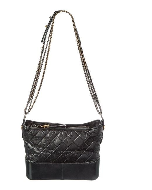 Chanel Black Smooth Calfskin Leather Aged Smooth Quilted Medium Gabrielle Logo Hobo (Authentic Pre-Loved)