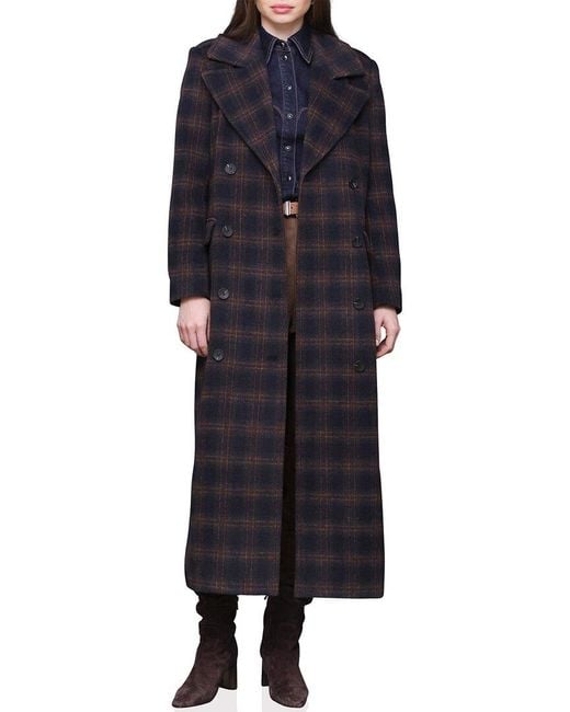 Avec Les Filles Blue Maxi Double Breasted Wool-Blend Coat
