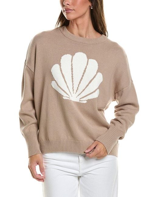 Vince Camuto Natural Shell Motif Crewneck Sweater