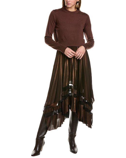 AllSaints Brown 2pc Nadia Wool Popover Sweater Foil Midi Dress