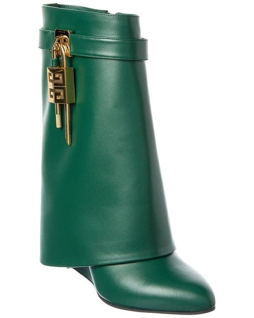 Givenchy Green Shark Lock Leather Ankle Boot