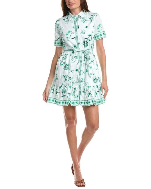 Cece Blue Tie Waist Mini Shirtdress