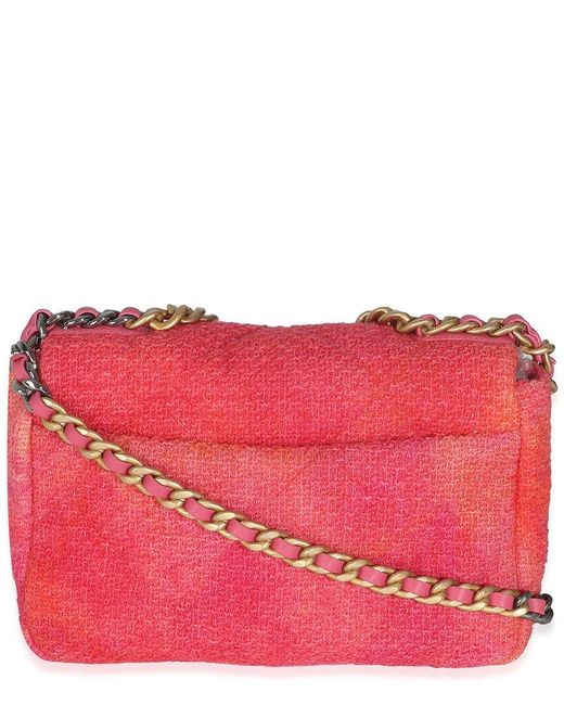 Chanel Red Pink Tweed Medium 19 Flap Bag (authentic Pre-loved)