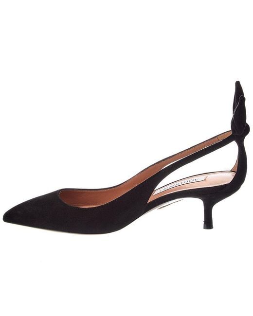 Aquazzura Blue Bow Tie 50 Suede Slingback Pump