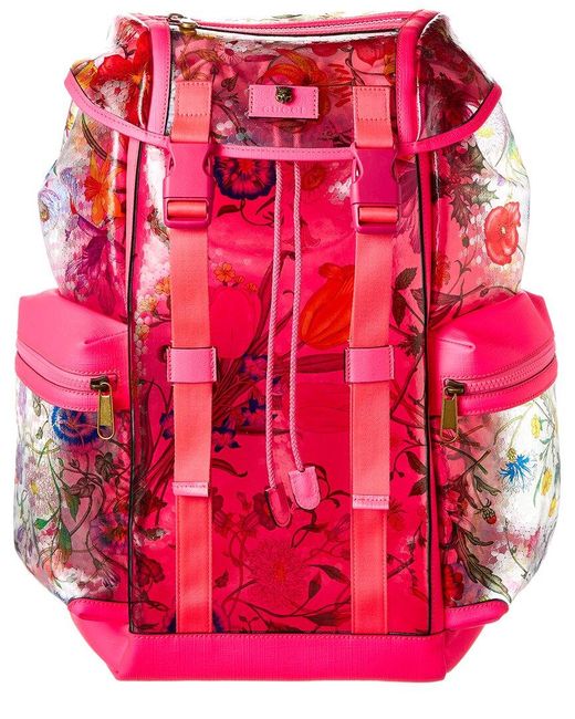 Gucci Flora Print Medium Vinyl & Leather Backpack in Pink Lyst UK
