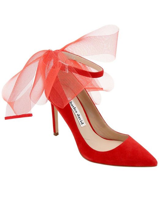Charles David Rouge Suede Pump in Red | Lyst
