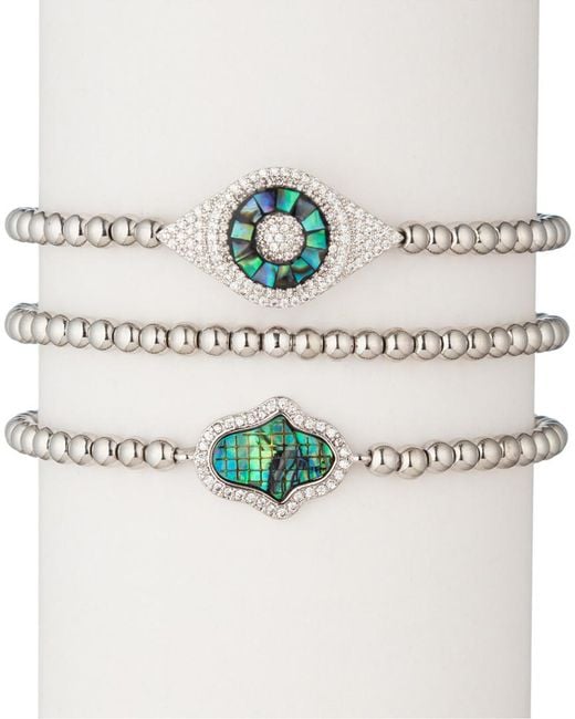 Eye Candy LA Metallic 18k Plated Cz Crystal Hamsa & Evil Eye Stretch Bracelet