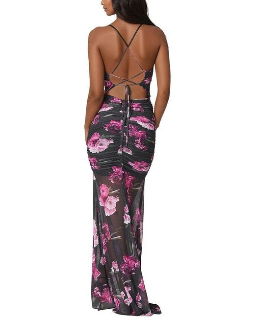 Bebe Purple Twist Front Mermaid Mesh Gown