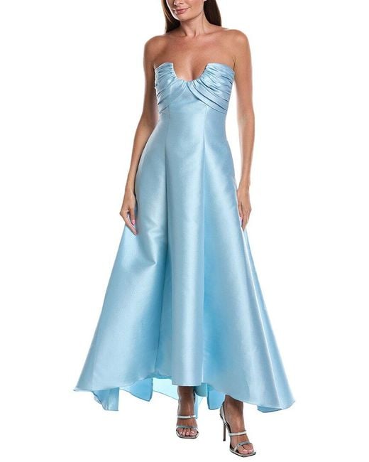 Badgley Mischka Blue Strpls Scoop Hi Low Maxi Dress