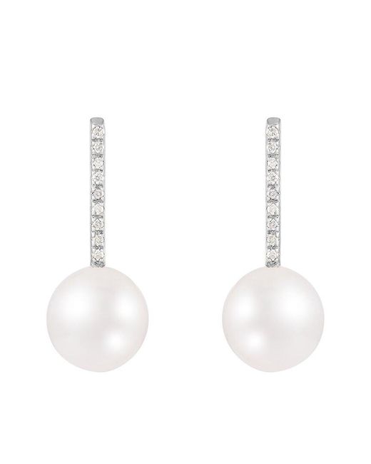 Splendid White 14k 0.09 Ct. Tw. Diamond 8-9mm Pearl Earrings