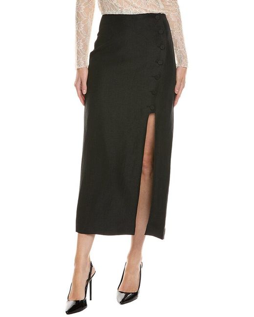 Sandro Black Linen-Blend Midi Skirt