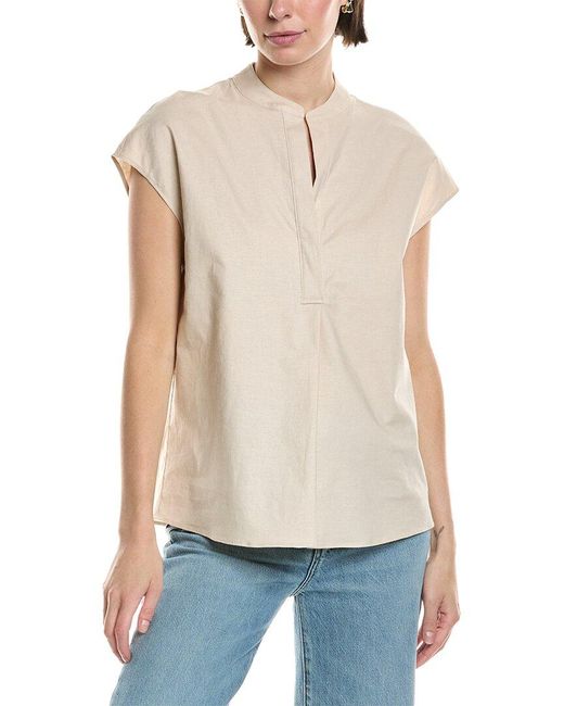 Vince White Band Collar Linen-Blend Popover