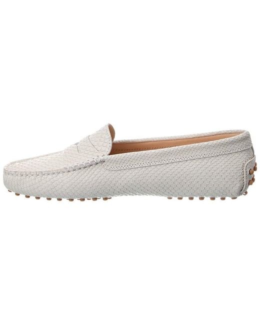 Tod's White Gommini Snake-Embossed Leather Loafer