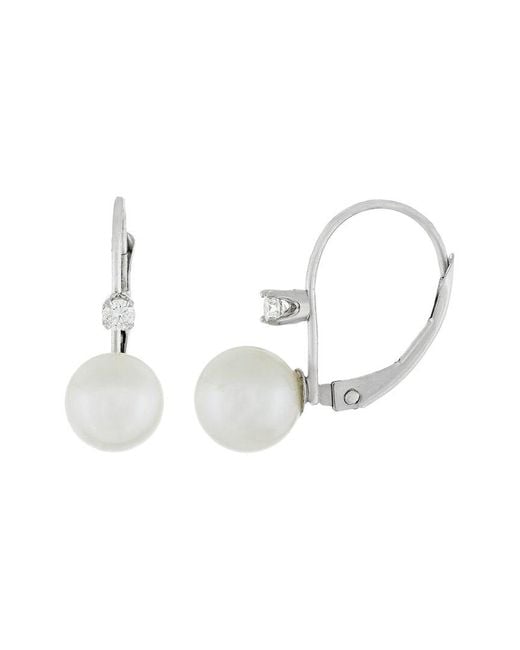 Splendid Multicolor 14k 0.1 Ct. Tw. Diamond 7-8mm Pearl Earrings