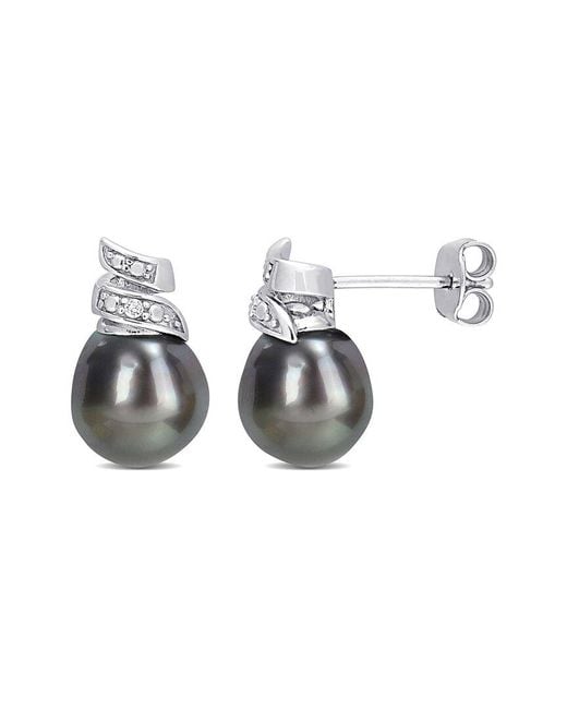 Rina Limor White Silver Diamond 8-9mm Pearl Swirl Studs