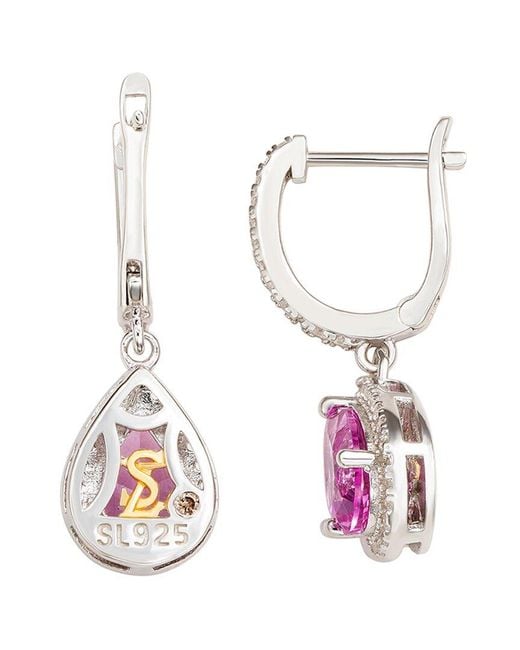Suzy Levian Pink Silver 0.02 Ct. Tw. Diamond & Gemstone Earrings