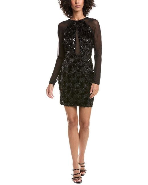 Tadashi Shoji Black Dina Sequin Eyelash Fringe Mini Dress