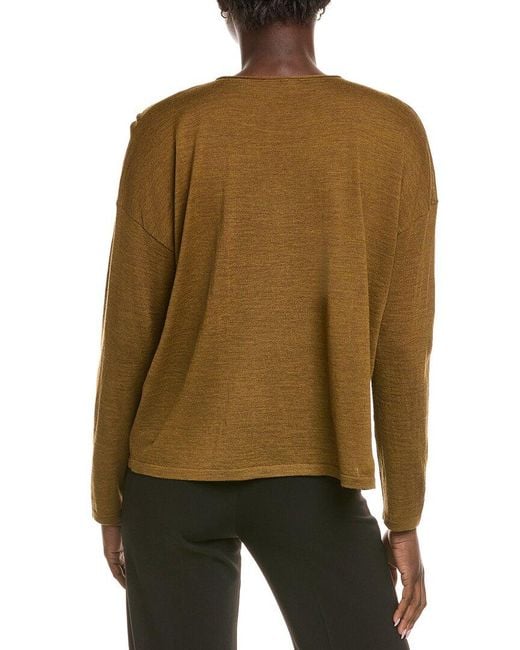 Eileen Fisher Green Crewneck Wool Sweater