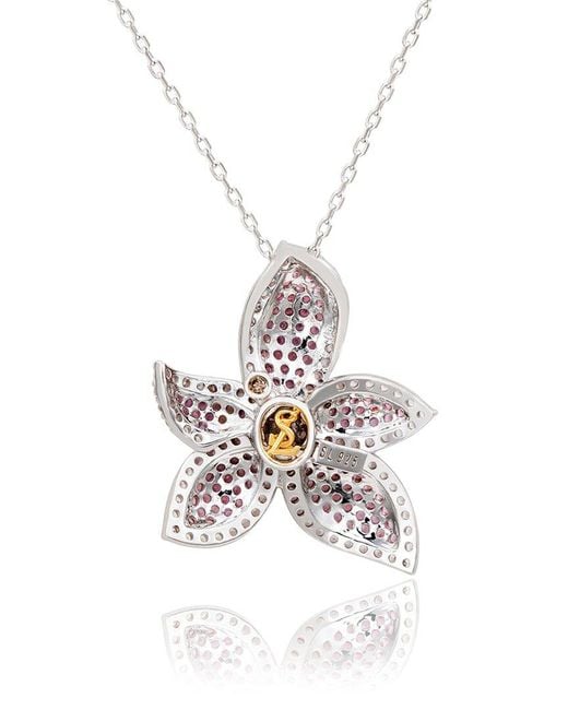 Suzy Levian Pink Silver 0.02 Ct. Tw. Diamond & Gemstone Pendant