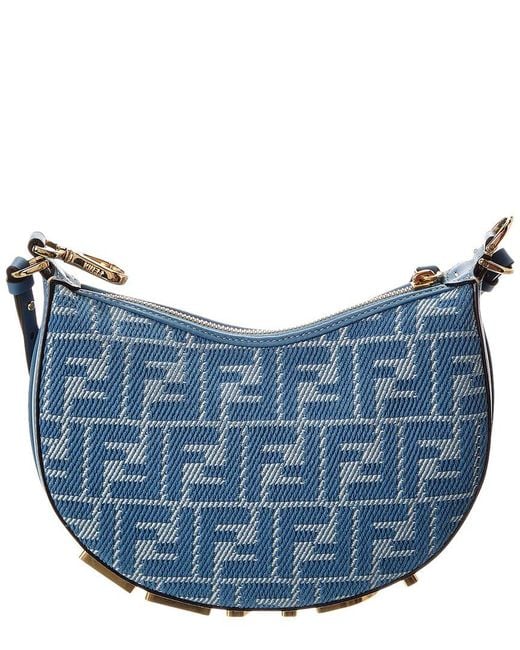 Fendi Blue Graphy Mini Ff Jacquard & Leather Hobo Bag
