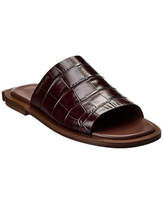 Ferragamo Brown Damien Croc-embossed Leather Sandal for men