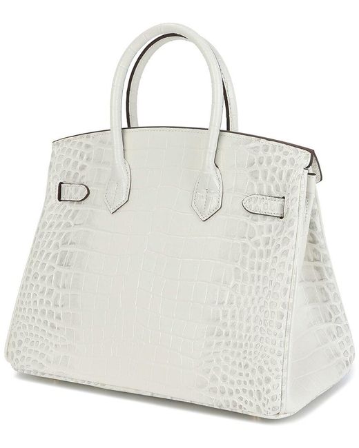 Tiffany & Fred Paris White Croco Embossed Large Leather Satchel