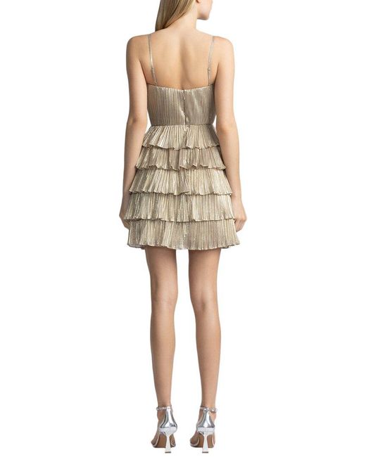 Zac Posen Natural Metallic Pleated Mini Dress