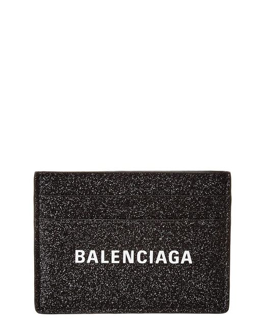 Balenciaga Everyday Glitter Leather Card Holder in Black | Lyst
