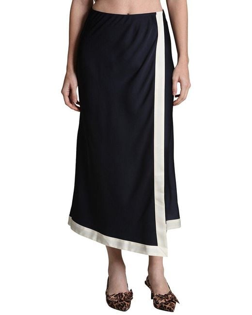 Avec Les Filles Black Asymmetrical Faux Wrap Midi Skirt