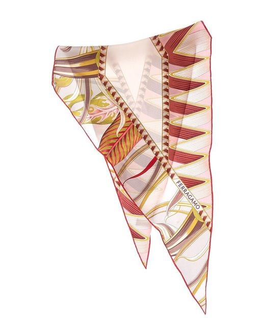 Ferragamo Pink Butterflies Print Silk Scarf