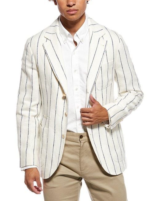 Brunello Cucinelli White Linen, Silk, & Wool-Blend Blazer for men