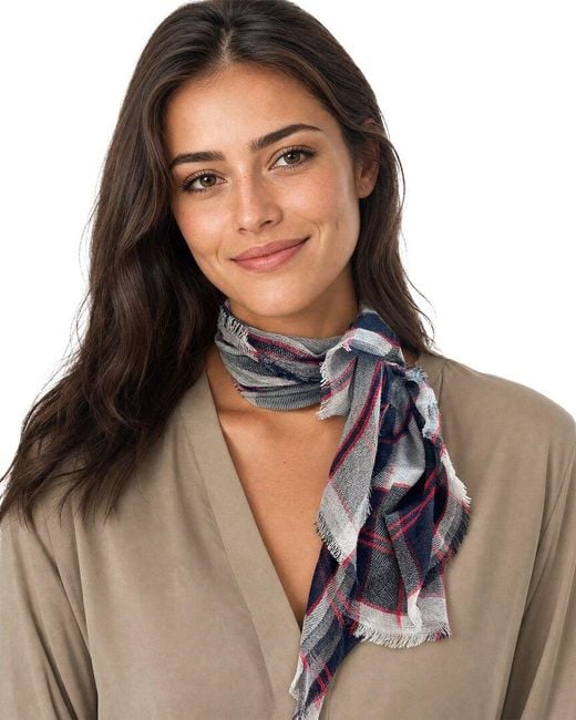Blue Pacific Metallic Scottish Plaid Cashmere-Blend Neckerchief