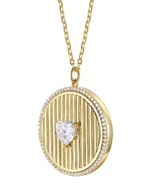 Rachel Glauber Metallic 14k Plated Cz Heart Medallion Pendant Necklace