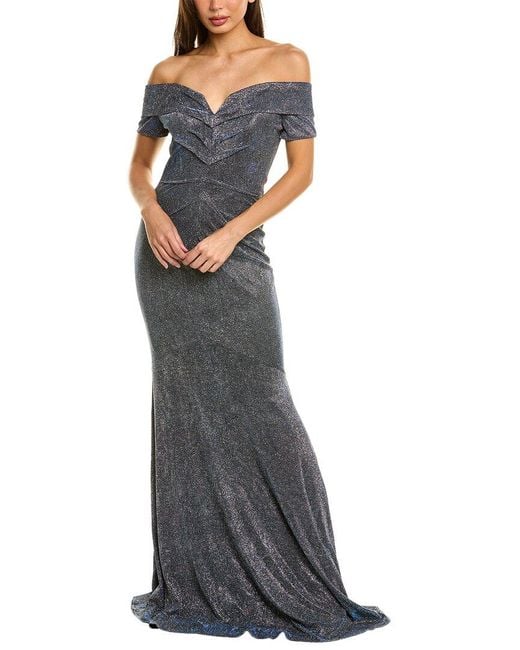 Rene Ruiz Blue Off-The-Shoulder Stretch Faille Mermaid Gown