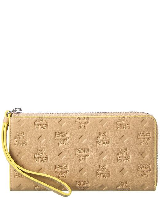 MCM Aren Monogram Leather Zip Around Wallet in Beige (Natural) Lyst