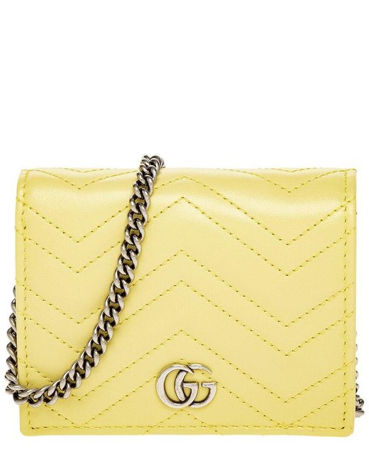 Gucci Yellow GG Marmont Leather Wallet On Chain