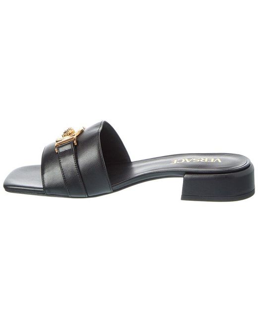 Versace Black La Medusa Leather Sandal