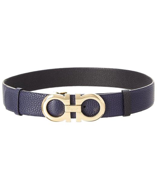 Ferragamo Blue Gancini Reversible & Adjustable Leather Belt