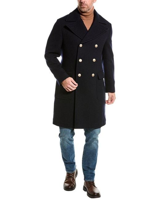 Brunello Cucinelli Black Wool & Cashmere-blend Peacoat for men