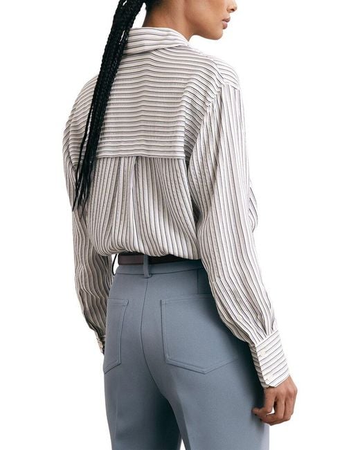 Reiss White Annika Stripe Concealed Placket Shirt
