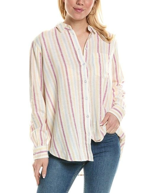 Three Dots Natural Linen-blend Button-up Shirt